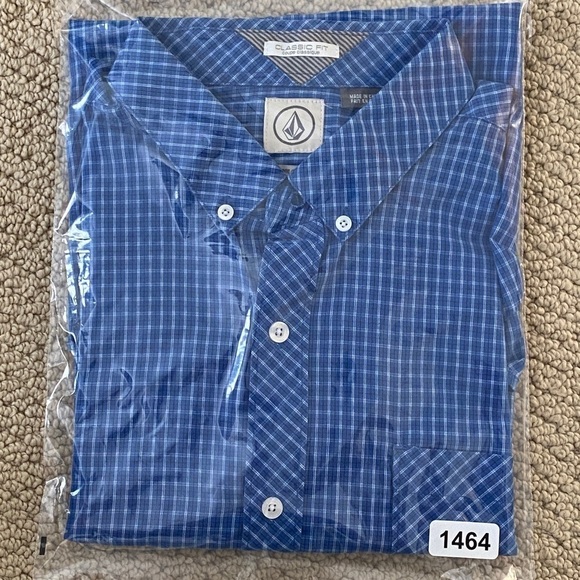 VOLCOM Royal Blue Plaid Short Sleeve Collared Shirt Men XL Classic Fit - Picture 7 of 7